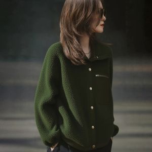 XIUMEI | Trendy Loose Vintage Style Green Lamb Fur Coat