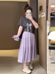 Váy Xếp Ly Cạp Cao Dáng Chữ a Rộng Rãi Mùa Hè Cho Nữ Váy Midi Che Bụng Cỡ Lớn Thời Trang Phong Cách Hàn Quốc