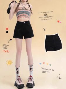 High Waist Elastic Hem Denim Shorts Womens Miniature 2025 New Summer Slimming Hot Pants Casual Style High Waist Shorts