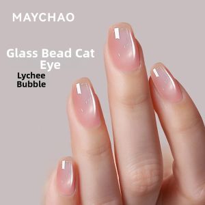 Maychao | Litchi Bubble Pink White Water Natural Look Crystal Effect Cat Eye Nail Gel