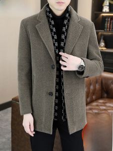 HENGYUANXIANG | เสื้อแจ็คเก็ตขนเป็ดยาวปานกลางสำหรับผู้ชาย ฤดูใบไม้ร่วง/ฤดูหนาว เสื้อคลุมกันหนาวแบบมีฮู้ด ปกโปโล แขนยาว ปกติ