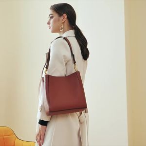 Zency New Genuine Leather Casual Shopper Shoulder Bag Commuter Large Bucket Handbag Simple High Quality Women Tote Underarm Bags