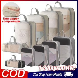 Compression Travel Organizer Bag 5PCS Thicken Packing Cubes Travel Pouch Organizer Set Luggage Expansion Bag Travel Clothes Storage Mesh Pouches Bag Organizer with Double Zippers
