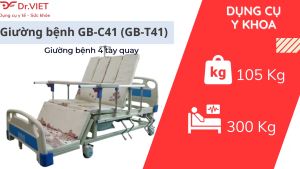 Giường bệnh nhân đa năng 4 tay quay Lucass GB-C41 (GB-T41)Chính hãng  - Nâng chân nghiêng lưng nâng đầu có bô vệ sinh chậu gội đầu