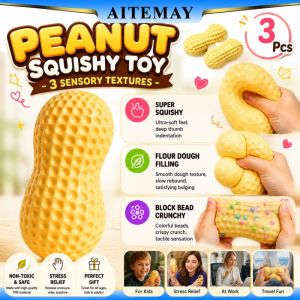 Aitemay 3pcs Realistic Peanut Stress Ball Soft Slow Rebound Squeeze Toy ASMR Sensory Relief Fidget Toy For Kids And Adults