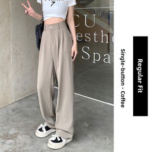 High Waist Narrow Version Suit Pants Womens Spring Casual Wide Leg Pants Elegant Drapey Style Casual Leisure Trousers