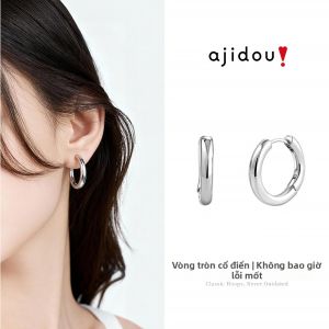 ajidou | Bông Tai Hình Tròn Bạc Đơn Giản Elegante Linh Hoạt