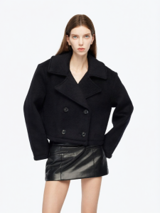 ANN ANDELMAN | Black Short Wool Coat Double Breasted Lapel