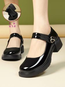 รองเท้าส้นสูง Mary Janes หนังแท้สำหรับผู้หญิง รองเท้าส้นกลาง รองเท้าส้นเดี่ยว รองเท้าหนังนิ่ม รองเท้าผู้หญิง สไตล์นักเรียน รองเท้าแฟชั่น