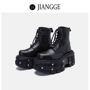 Punk Style Martin Boots Womens Summer Fashion Retro Motorcycle Boots round Toe High Heel Rubber Sole Ultrafine Fiber Material