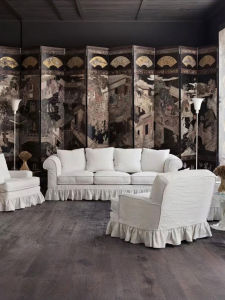 French Vintage White Cotton Linen Sofa American Style Small Apartment Living Room Guest House Skirt Detachable Washable Three-Seater