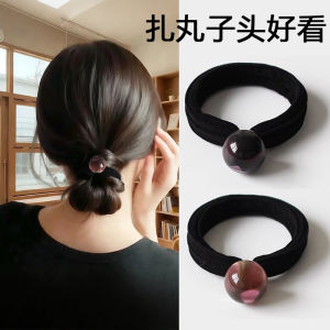 Korean Style Thickened Towel Circle No Seam Black Hair Elastic Band High Brightness Bead High Elasticity Hair Accessories