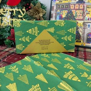 16pcs 33 * 40cm 3-layer Christmas Element Long Napkins Gold Christmas Tree Green Disposable Table Mat DIY Decoupage Paper