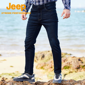Jeep | Jeep Mens Outdoor Casual Jeans Windproof Warm Long Pants High Waist Washed Denim Autumn Winter New Arrival City Outdoor
