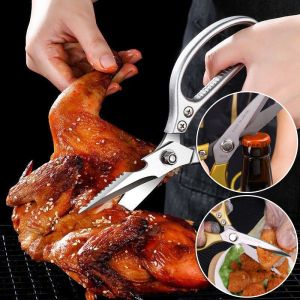 กรรไกรครัวคมอเนกประสงค์ / กรรไกรทำอาหารสแตนเลสเกรดพรีเมียม นำเข้าจากญี่ปุ่น สำหรับตัดเนื้อสัตว์ อาหาร ปลา สัตว์ปีก กระดูก บาร์บีคิว ผัก