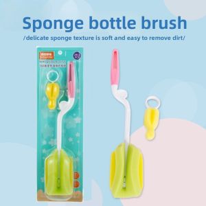 Soft Head Baby Bottle Sponge Cleaning Brush Set BPA-Free Cleaning Brush Feeder Water Bottle Brush 360° Cleaning Long Handle