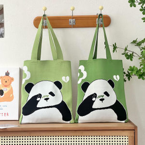 Large Knitted Panda Shoulder Bag Womens Handbag Tote Bag Cultural Creative Gift Chengdu Grandpas Yarn Art Leisure Bag