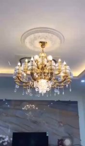 Đèn chùm pha lêđèn chùm thả trần trang trí dành cho phòng khách mạ vàng 24k kiểu dáng sáng trọngtinh tếhiện đại