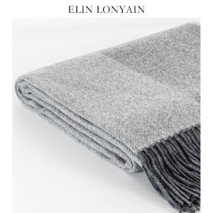 ELIN LONYAIN | Modern Luxurious Gray Textured Wool Tassel Throw
