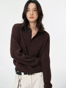 DUOFEIYAN | Chestnut Color Turn-down Collar Long Sleeve Knit Sweater for Women