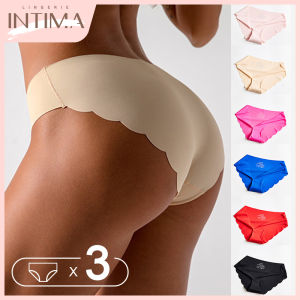 INTIMA 3PCS Women Panties Ultra-thin Ice Silk Seamless Underwear Comfort Plain Color Sports Panties Wavy Edge Briefs Low Waist Underpants Female Lingerie