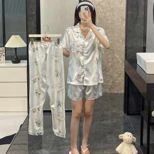 Sweet Vale Ice Silk Bộ Đồ Ngủ Mùa Hè Cho Nữ Tay Ngắn Quần Dài Hoạt Hình Dễ Thương Họa Tiết Trái Cây Mỏng Phong Cách Ở Nhà Quần Áo