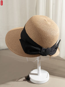 Womens Summer Versatile Sun Hat round Top Outing UV Protection Grass Hat Butterfly Knot Large Brim Wide Range of Applications