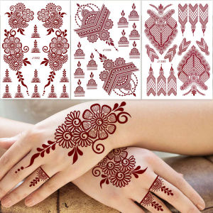 1pc Waterproof Maroon Henna Tattoo for Hand Foot Flower Temporary Tattoos for Women Fake Henna Stickers Body Decoration