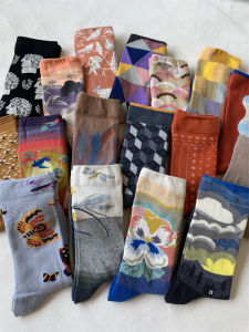 New French Style Niche Style Oil Painting Artsy Color Happy Socks Mid-High Tube Womens Cotton Mixed Calf Fashion Socks