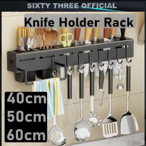 Multi-Functional Knife Rack Drill Kitchen Tools Holder Rak Pisau gantung New Knife Rack Wall Organizer with Hooks