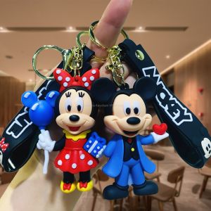 Anime Disney Keychain New Mickey Mouse Minnie Lilo & Stitch Doll Keyring Ornament Key Chain Car Pendant Kid Toys Gifts Wholesale