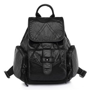 Washed Leather Retro Travel Backpack Large Capacity Womens Shoulder Bag Soft Leather Drawstring Trendy Bag Korean Style