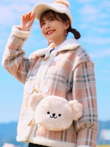 Cute Bear Plush Crossbody Bag Chain Style Student Trendy Ins Cartoon Fashion Single Shoulder Bag Soft Polyester Lining Zipper Closure