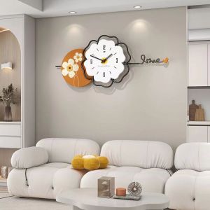 Minimalist Nordic Series Wall Clock Hot Sale Home Living Room Simple and Fashion Mute Creative Vintage Clock Art Flower Decorations 80x35cm