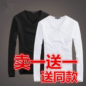 Mens Long Sleeve T-Shirt Spring Autumn V-Neck Slim Fit Stretchy Polyester Fashion Base Shirt Large Size Available