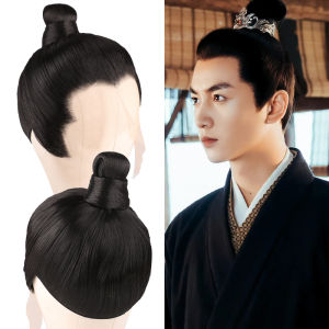 Young Master Lang Hair Cover Ancient Costume Full Wig Mens Chinese Ancient Style Film and Television Drama Han Dynasty Soft Veil Short Hair Wig