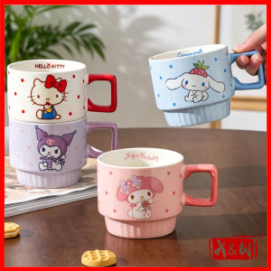 X&W 280ML Sanrio Ceramics Mug Stackable Hello Kitty Pattern Milk Cup Household Desktop Decorative Cup Creative Cup Set Gift