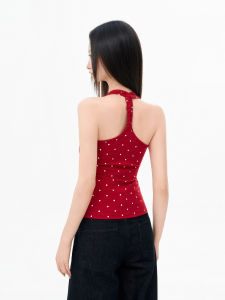 iiiamx | Áo Tank Top Đệm Đính Đấm Quai Dây Màu Đỏ