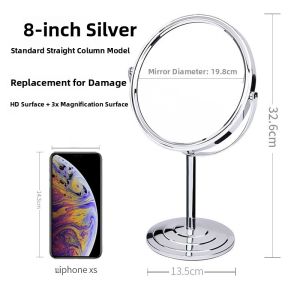 High Definition Double Sided Desktop Makeup Mirror 3X Magnification 360 Degree Rotation Metal Vanity Desk Universal Use Student European Style