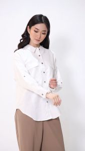 Urban Exchange Ariana Waffle White Shirt - Atasan Kemeja Outer Putih