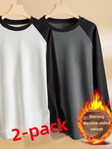 Autumn and Winter New Arrival Contrast Color Loose Bottoming Shirt Double-Sided Dralon Long Sleeves T-shirt Men Sweatshirt Pure Color Warm Keeping T-shirt