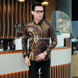 Prabuseno ADIPATI Original 100% Kemeja Batik Pria Prabuseno Atasan Lengan Panjang Bahan Katun Printing Premium Halus Adem Nyaman Lapis Furring Premium Baju Batik Dewasa Modern Mewah Seragam Kerja Kantor