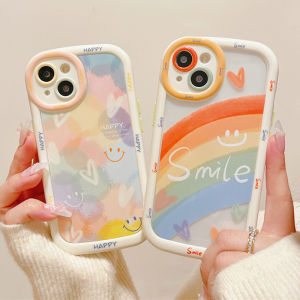 CrashStar Smile Rainbow Heart Transparent Hard Shockproof Phone Case For iPhone 15 Pro Max 14 13 12 11 Pro Max Fashion Phone Casing Cover With Full Cover Lens Camera Protection Hot Sale