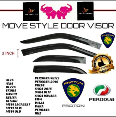 ✅️🔥4PCS Proton & Perodua 3-Inch Door Visor Air Press (Small) – Full Set Compatible with: Myvi Axia Alza Viva Aruz Bezza Ativa Kancil Kelisa Kenari Persona X50 X70 Satria Exora Iriz Perdana Preve Waja Wira Saga BLM/FLX🔥✅️