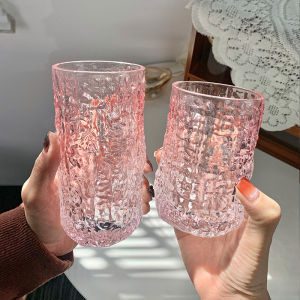 INS Style Bark Pattern Gradient Pink Young Adult Heart High Color Value Ice Pattern Milk Tea Shop Coffee Shop Cold Drink Glass Water Cup