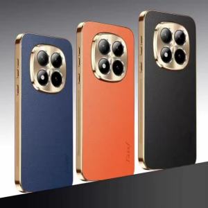 Premium Electroplated Frame Cowhide Leather Phone Case For Redmi Note 15 Pro Plus 14 13 Turbo 4 Lens Protector Anti-drop Cover