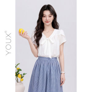 YOUXIANG | Áo Thun Đa Năng Kiểu Pháp Cổ V Tay Sơ Mi Hoa