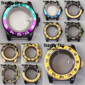 Starry Sky 40mm Sapphire Glass Black Gold Watch Case With Ceramic Bezel Suitable For NH35A/ETA PT5000 Movement Watch Accessories