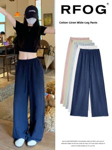 High Waist Wide Leg Pants Womens Summer New Style Casual Linen Cotton Quick Dry Straight Leg Pants Slimming Effect Ice Silk