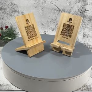QR Code Stand for Shop – Custom Engraved Wooden Display